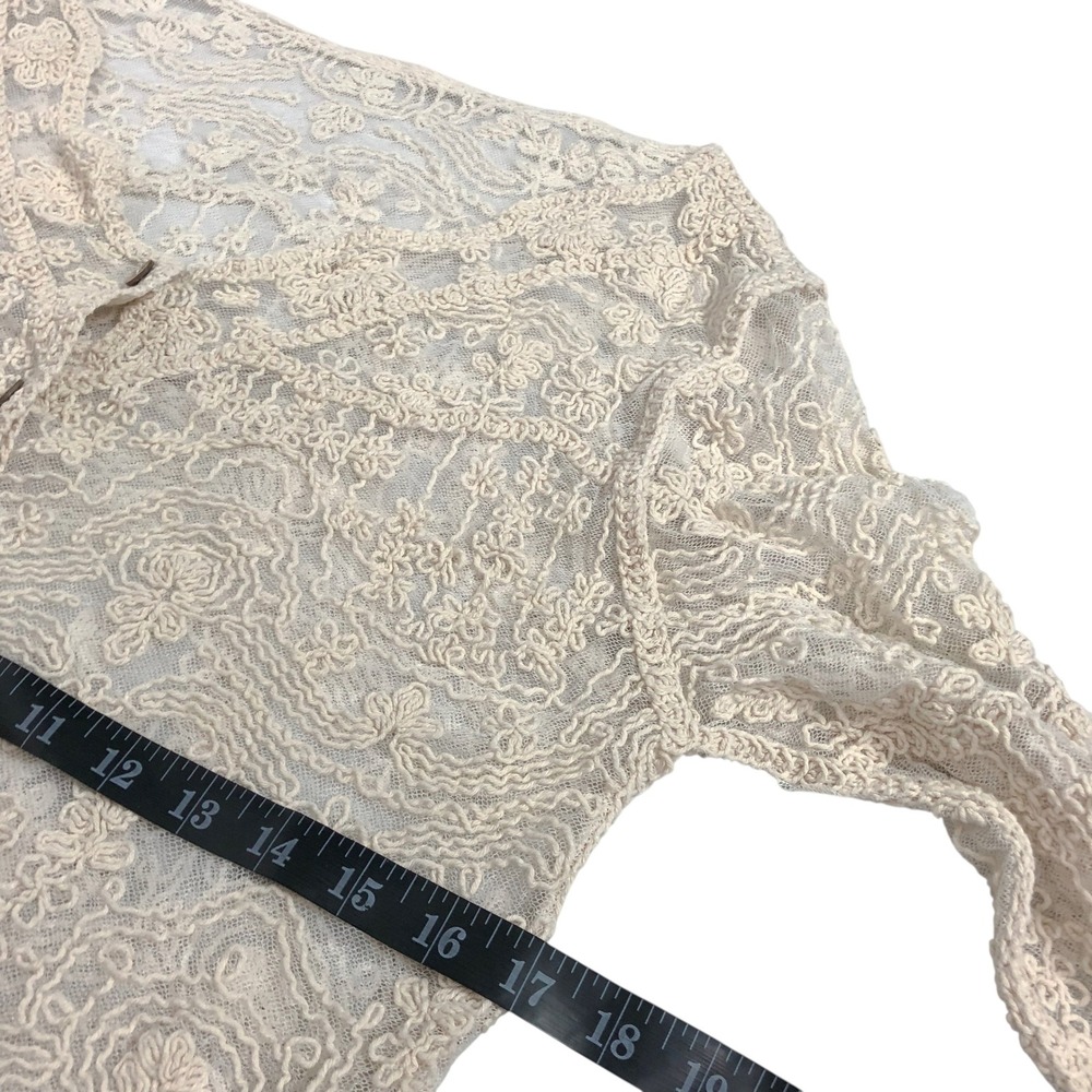 Cream Floral Crochet Lace Button Up Cardigan Size Medium Y2K Fairy Boho Festival - Picture 10 of 11